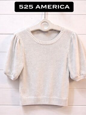 525 AMERICA Cream Knit Puff Sleeve Sweater Size L